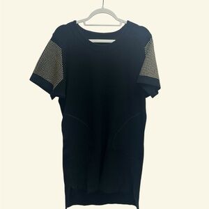 Black wool dress with studded sleeves